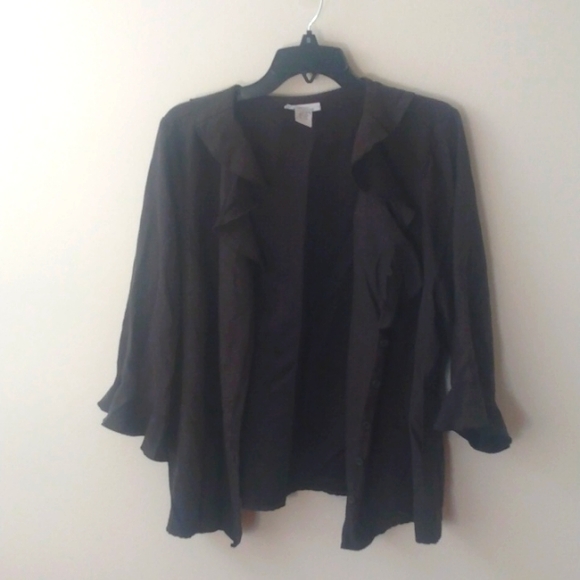 Black ruffled collar/cuff jacket. Light suedette like fabric. Size 18-20 - Picture 1 of 6